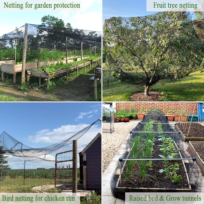 Bird Netting 15X15 FT, 1/2" Mesh, Strong Woven Garden Netting for Plants, Fruit Trees, Blueberry Bushes, Vegetables, Strawberry Protection, Against Bird, Deer, Squirres, Poultry, Small Animals