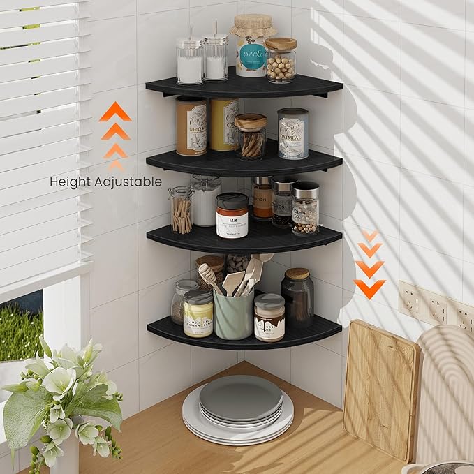 Homode Corner Shelf Wall Mount, 4 Tier Rounded Corner Floating Shelves