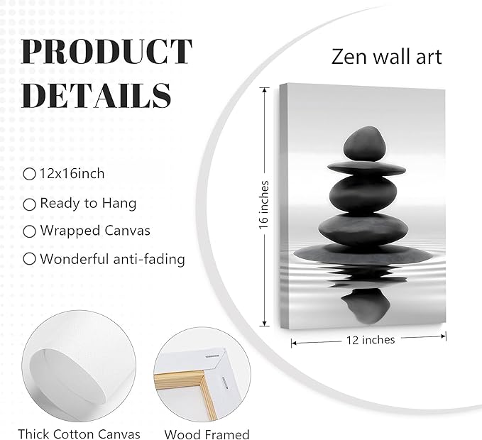 Zen Canvas Wall Art Black Stacked Stone Poster Print
