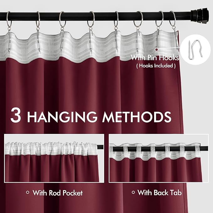 MIULEE Christmas Wine Red Back Tab Blackout Curtain 96 Inch Long 2 Panels Set