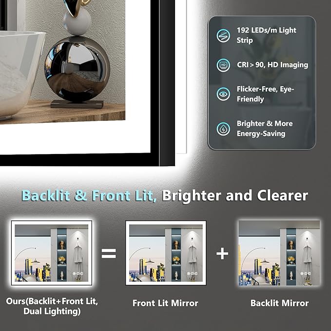 24x36 Black Framed LED Bathroom Mirror