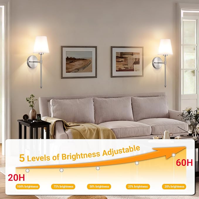 Vimhou Peel and Stick Wall Sconces, Stick On Wall Sconce Set of 2, Battery