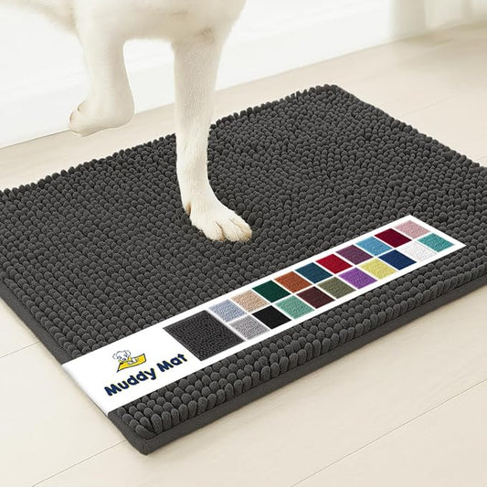 Muddy MatÂ® | Super Water Absorbent Door Mat Indoor, Microfiber Quick Dry Chenille Entryway Rug, Slip Resistant Front Door Mat, Indoor Mats for Entryway, Machine Washable Pet Rug, Charcoal 48"x72"