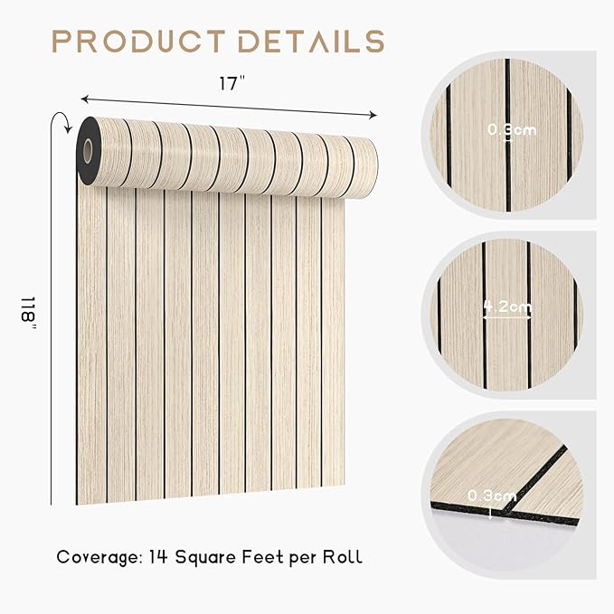 VEELIKE Coastal Oak Wood Slat Wall Panels Peel and Stick Wood Panels