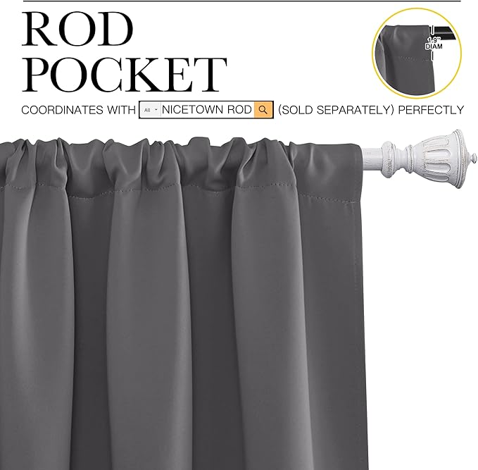 NICETOWN Grey Window Curtains for Bedroom