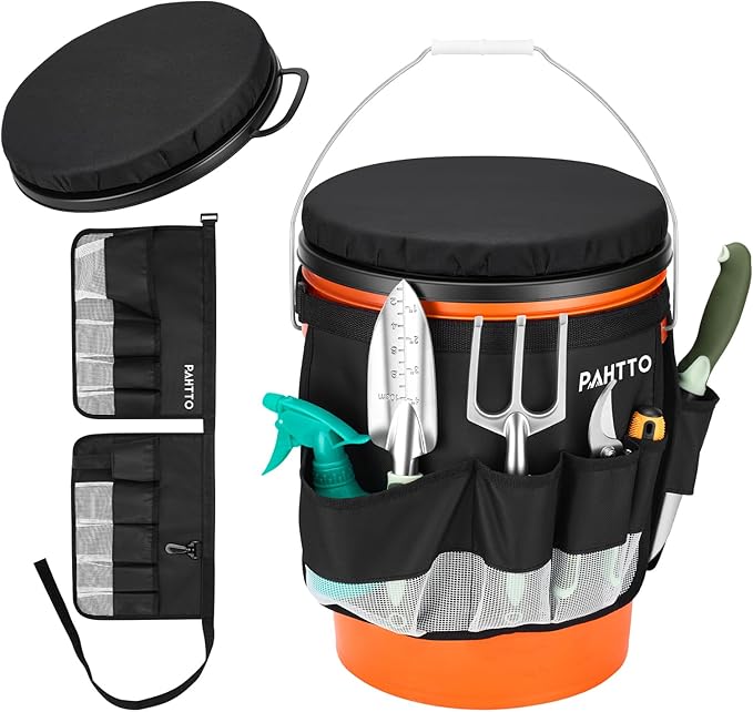 5 Gallon Bucket Seat with Tool Organizer Bag, Bucket Seat Lid & Tool Storage Caddy, Silent 360° Swivel Bucket Chair, Waterproof Comfortable Cushion for Camping, Fishing, Gardening, Yard Work, Hunting