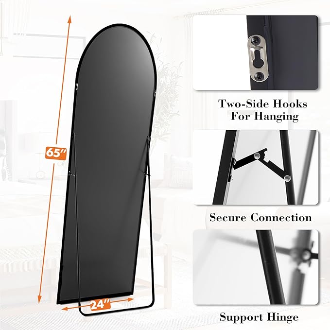 Sweetcrispy 65"x24" Arched Full Length Mirror, Leaning or Standing Full Body