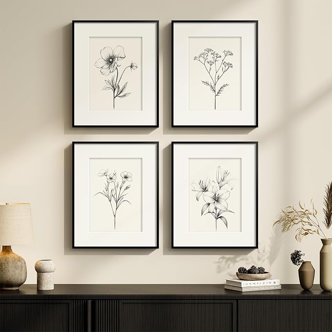 Framed Black and White Botanical Wall Art