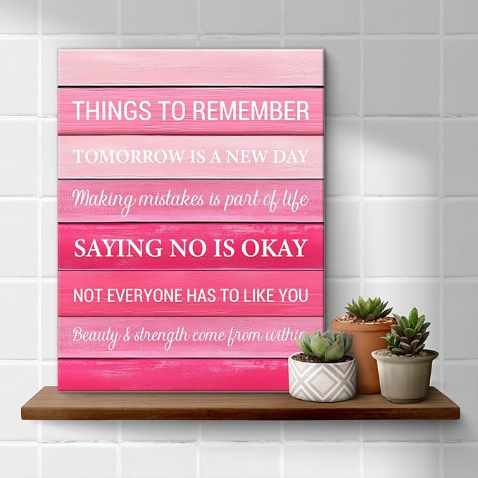 Inspirational Pink Wall Art Decor, Preppy Motivational Room Sign