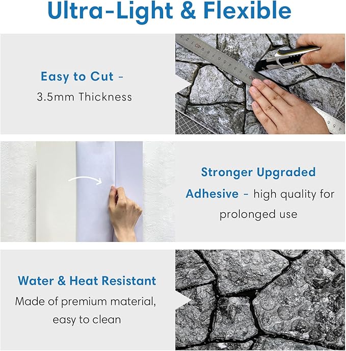 COMSTICKC 3D Faux Stone Wall Panel Peel and Stick Wall Tiles, Ultra-Light Thin