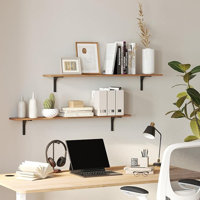 DINZI LVJ Long Wall Shelves, 55.1Inch Wall Mounted Shelves Set of 2, Extra