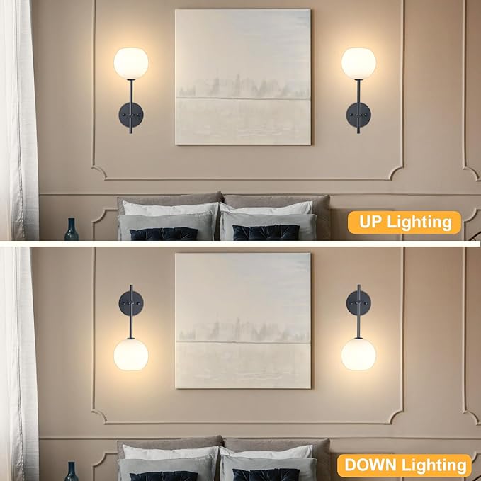 Black Battery Operated Wall Sconces Set of 2, Rechargeable Wireless Wall Lights