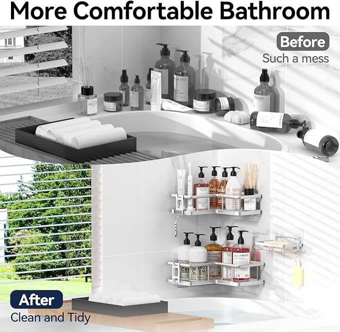 YASONIC Corner Shower Caddy Organizer, Self-Adhesive Rustproof Bath Shelves