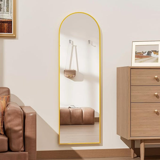 Rowjut Full Length Door Mirror, Wall Mounted Wall & 48"X14"Arched Behind Door