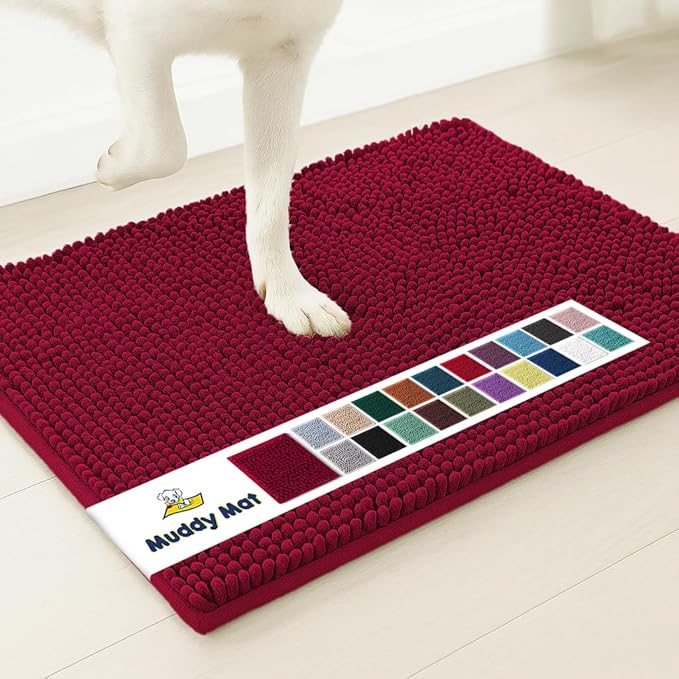 Muddy MatÂ® | Super Water Absorbent Door Mat Indoor, Microfiber Quick Dry Chenille Entryway Rug, Slip Resistant Front Door Mat, Indoor Mats for Entryway, Machine Washable Pet Rug, Maroon 48"x60"