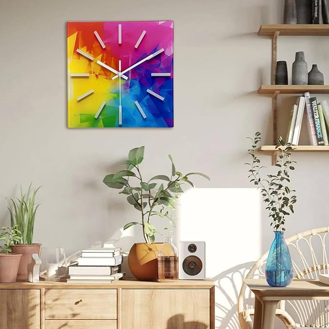 Square Glass Wall Clock Silent Analog Wall Clocks Battery Operated 12 Inch
