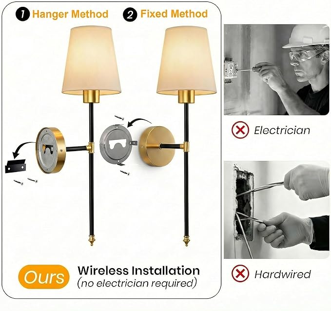 IRONPAX Wall Sconces Battery Operated Set of 2, Wireless Rechargeable Wall