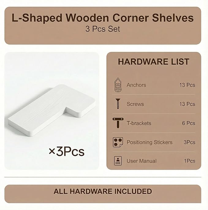 16 Inch Solid Wood Floating Corner Shelves 3 Pack