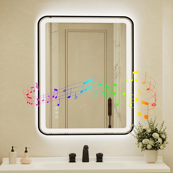 28x40 Inch Black Framed LED Bathroom Mirror