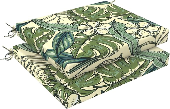 LVTXIII Outdoor Seat Cushions Seasonal Replacement Chair Cushions, Patio Chair Pads with Ties for Dining Chairs and Garden Furniture, Square Back, 18.5"x16"x2", 2 Pack, Tropical Paradise