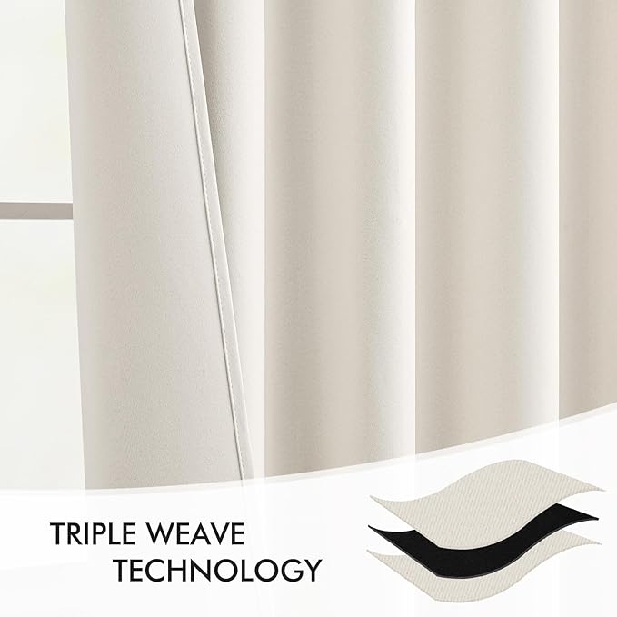 MIULEE Ivory Back Tab Blackout Curtains 102 Inch Long 2 Panels Set