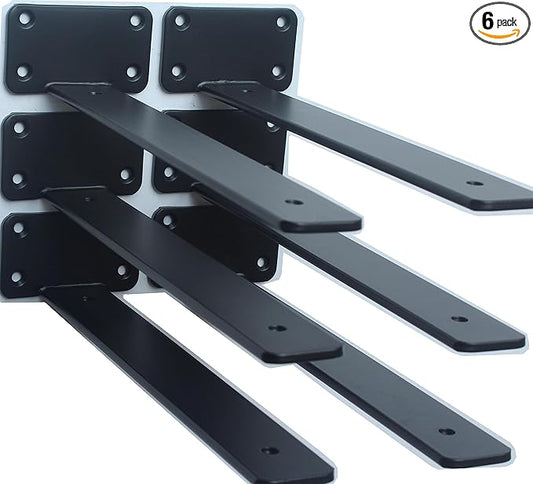 6 Pack - 11 inch Black Hidden L Shelf Bracket Iron Floating Shelf Brackets