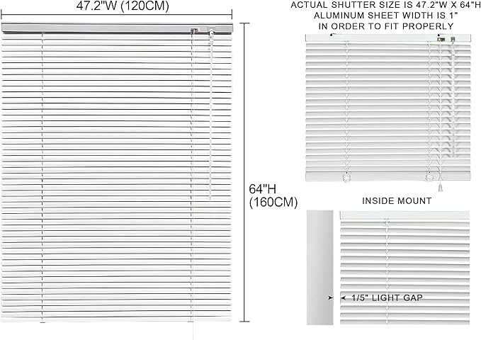YIIBAII Mini Blinds Suitable for 47.5" W x 64" H Windows 1" Aluminum Horizontal