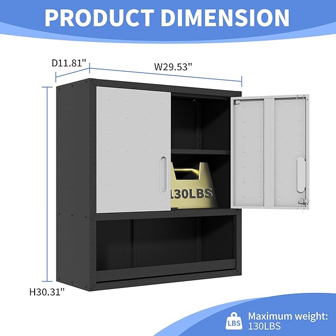 Metal Wall Cabinets with Doors and Shelves Black and Gray Garage Cabinets Wall