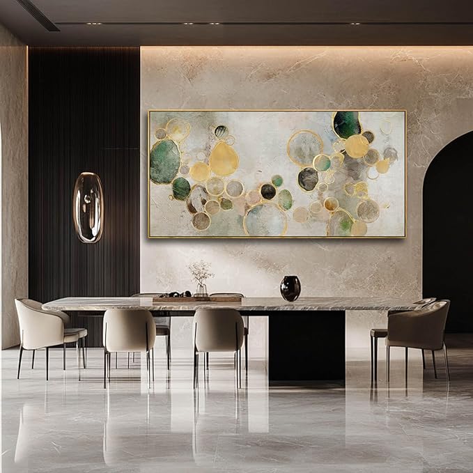 Abstract Canvas Wall Art Gold Circle Painting Green Artwork Framed Wall Prints