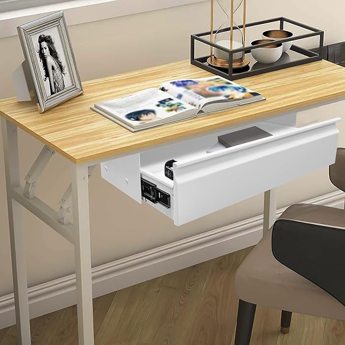 22" Under Desk Drawer Slide Out For Office Desk, Storage Organizer For Sit Stand Workstation, White