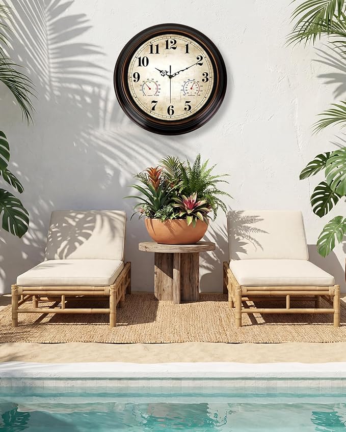 Vintage Wall Clock 16 Inch Quartz Silent Non-Ticking Analog Clock