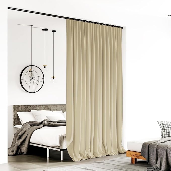 Room Divider Curtains for Ceiling Track Rod, 4.3 ft Wide x 10 ft Tall, Cream