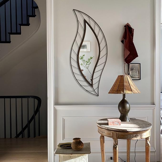 ironsmithn Decorative Wall Mirror, Leaf Design Metal Frame