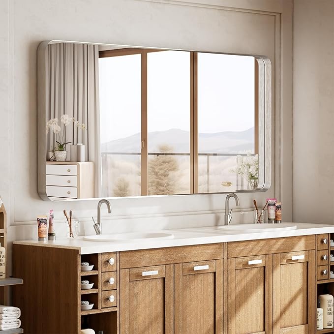 VooBang Bathroom Mirror 30x48 inch, Modern Round Corner Bathroom Vanity Mirror