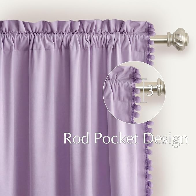 NICETOWN Lilac Purple Velvet Curtains 96 Inch Length – Pom Pom Room Darkening