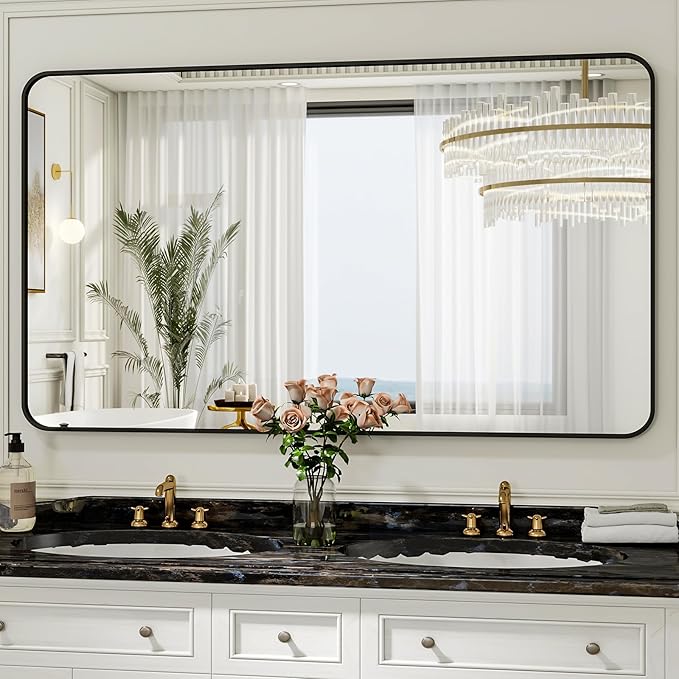 Easly 30 x 48 Inch Bathroom Mirror, Rounded Rectangular Vanity Mirror