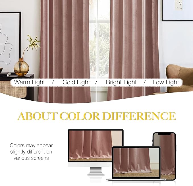 NICETOWN Room Darkening Dusty Pink Velvet Curtains 96 inch Length