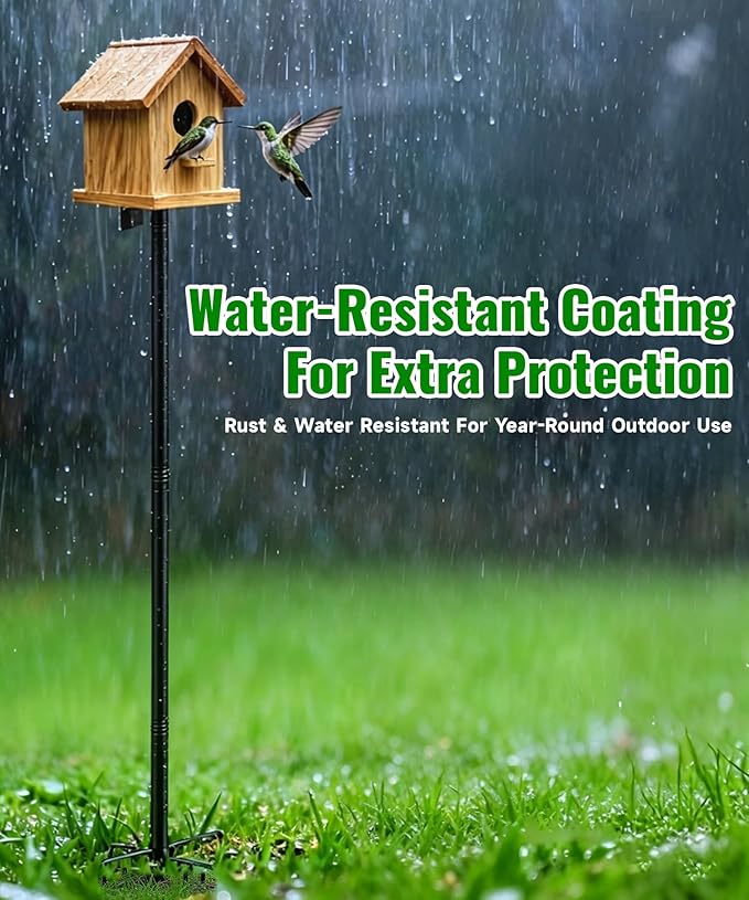 Heavy Duty Bird Feeder Pole for Outdoor, 102” Adjustable Tall Bird House Pole, 6.7 inch Wide 5-Prong Base, 1 inch Diameter Mounting Pole for Smart Bird Feeder, Bluebird House, Patios & Gardens