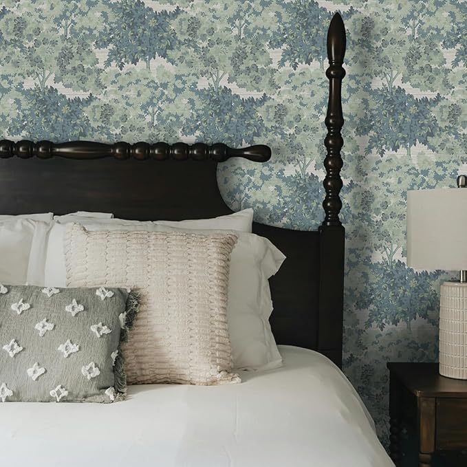 Tempaper Textured Green Canopy Toile Faux Grasscloth Removable Peel and Stick