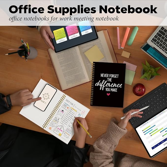 DSHFG Black Notebook Journal for Women Employees Gifts, Notebooks for Work Office Supplies, Appreciation Gifts Thank You Gift, Spiral Notebook, Never Forget The Difference You Make, 5.5x8.3