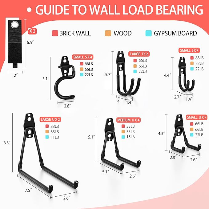 28 Pack Garage Hooks Heavy Duty - Garage Storage and Organization Ladder Hooks with Non Slip PVC Coating for Hanging Bike，Ladder，Garden Tools，Hose
