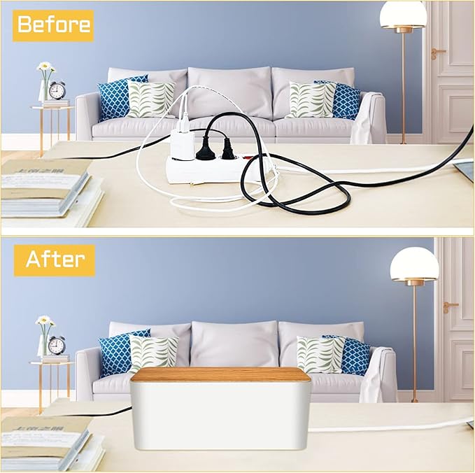YUANYE Cable Management Box Cable Management Kit for Power Strip to Hide Wires,Cord Organizer Boxes,Safe ABS Material Wire Organizer of Cable Clips Sleeve for Home & Office,2Pack-123PCS/White