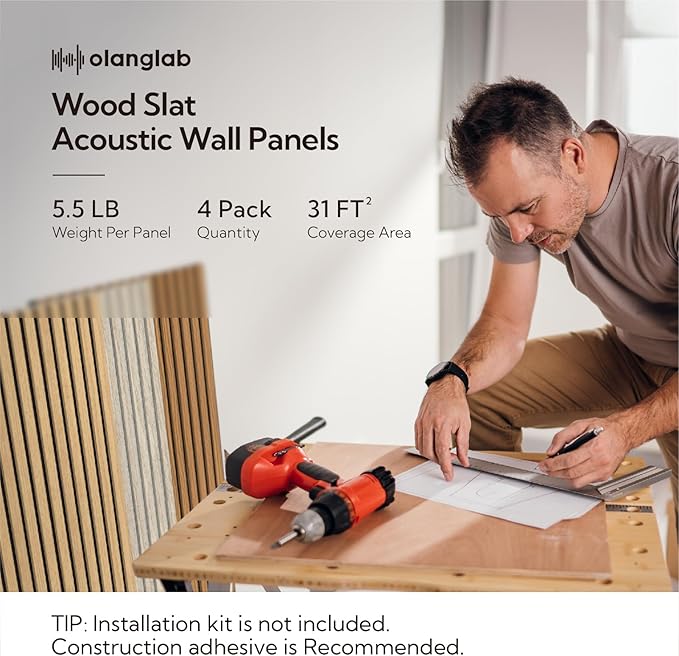 Olanglab Wood Slat Wall Panels 4 Pack, Acoustic Wall Panels, 47.24'' x 23.62"