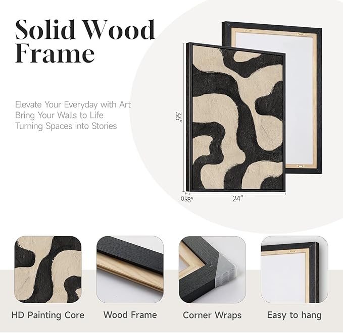 Framed Abstract Beige Black Wall Art