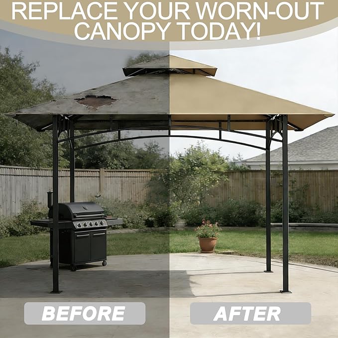 Grill Gazebo Replacement Roof, 5x8ft Outdoor BBQ Gazebo Canopy Cover, Double Tiered Grill Gazebo Replacement Roof for #L-GG001PST-F
