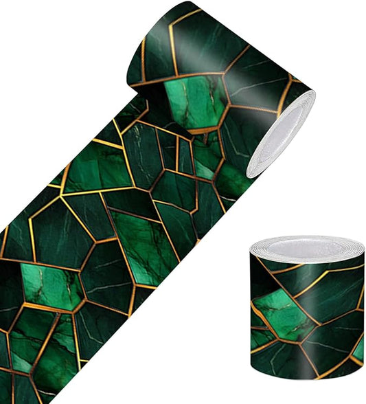 HOMETITUTE Wallpaper Border Peel and Stick Wall Border Emerald Tile Geometric
