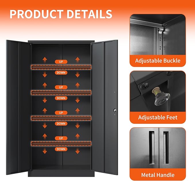 72'' Garage Storage Cabinet, Lockable Storage Cabinet