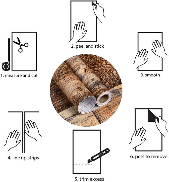 WENMER 17.71" x 472" Brown Wood Wallpaper Peel and Stick Wallpaper Shiplap Self