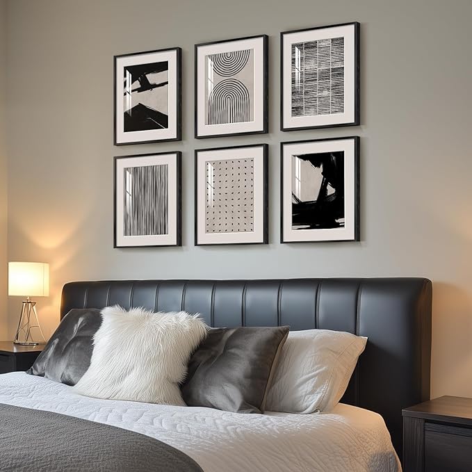 Framed Black and White Abstract Wall Art, 6 Pieces Modern Prints Paintings