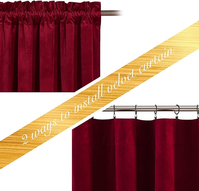 NICETOWN Red Velvet Curtains and Drapes 54 inches Long